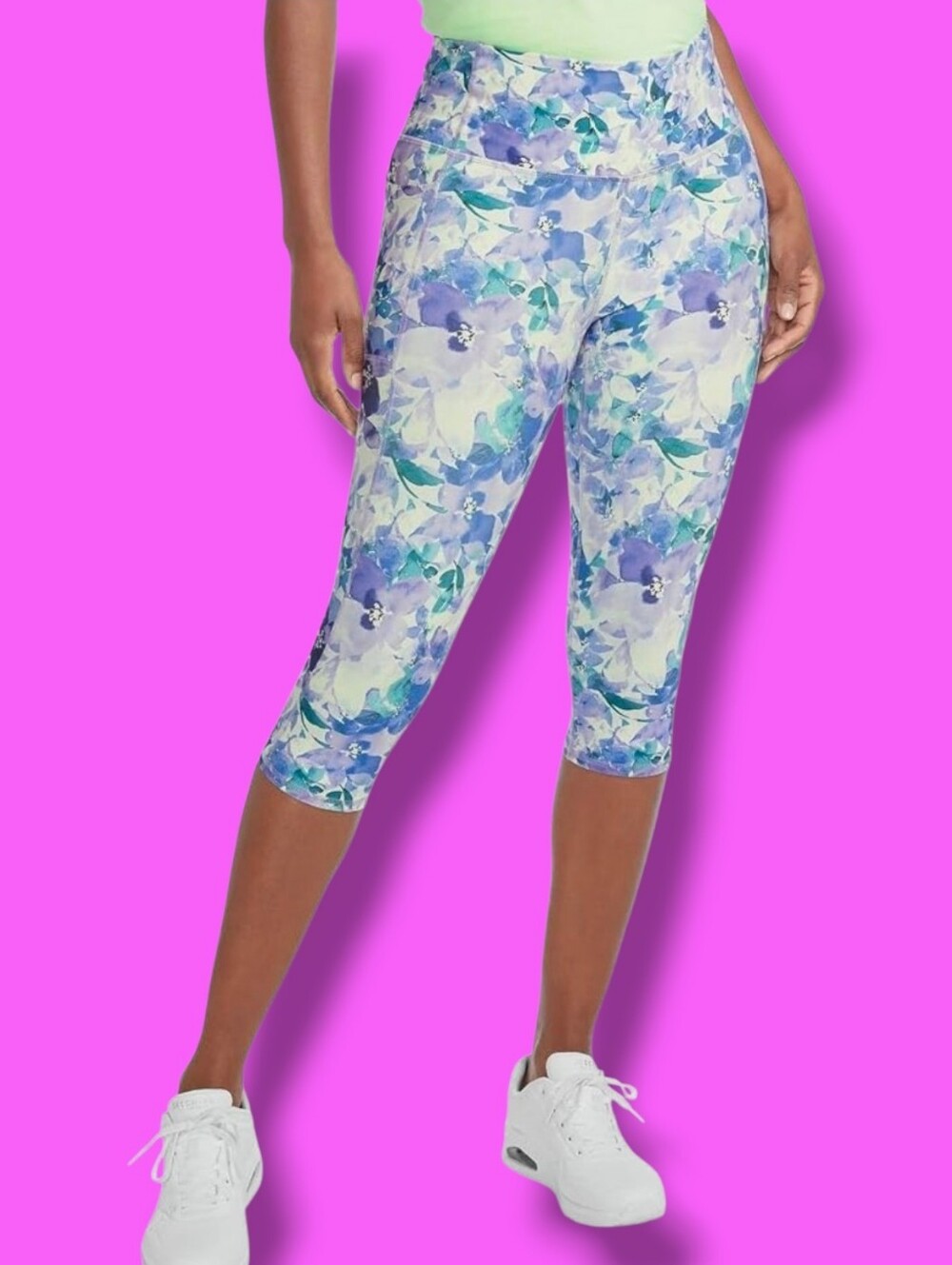 Skechers Women's Go Walk Blue Seascape Floral High Waisted Capri Leggings 3XL
